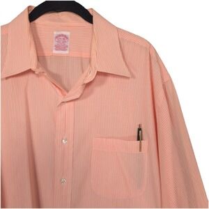 Vintage‎ Brooks Brothers Men's Shirt 17.5-36 Striped Orange JAMAICA MADE Cotton
